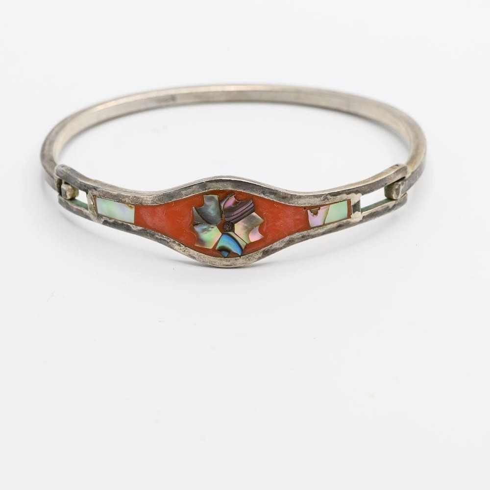 Taxco Mexico Abalone Hinged Bangle Bracelet 6.5"